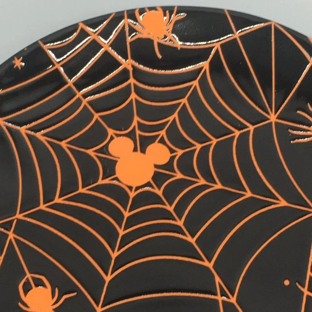 6 Zrike DISNEY Halloween MICKEY MOUSE Black Orange Spiderweb Plate Set Appetizer
